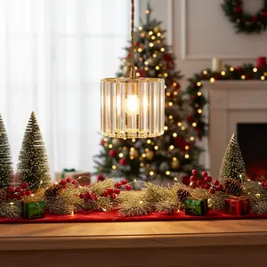 Luxury Cylinder Crystal Pendant Light, Home Decor Light, Home Decoration Lamp, Iron Frame Ensures Stability, Geometric Lines, Dreamy Refraction Effect, /gold Colors Available