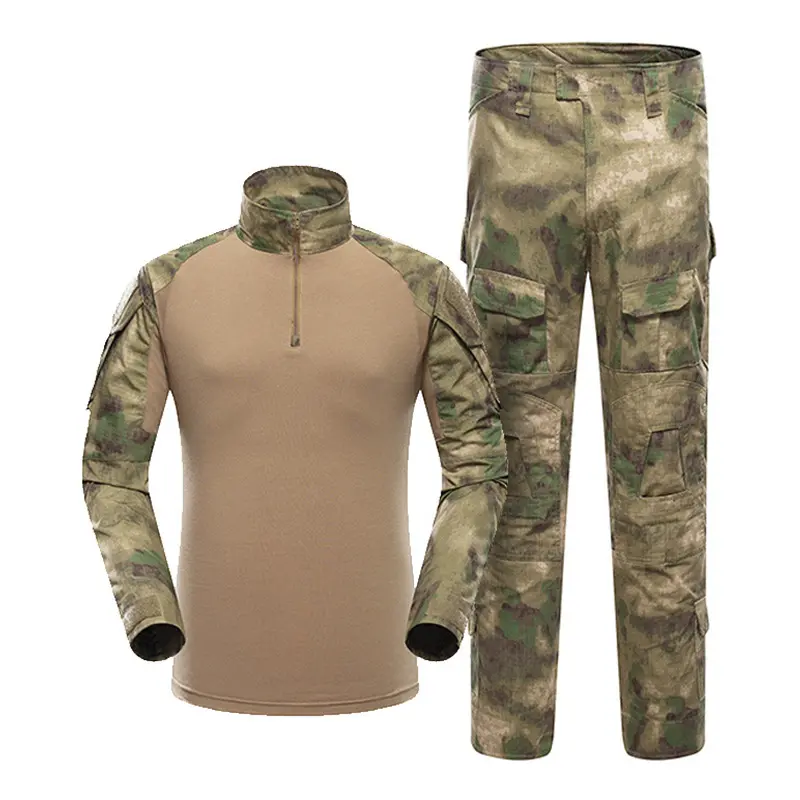 Men's Tactical Combat Suit in Dark Night Camouflage, Outdoor Hunting Clothing Set with Integrated Knee and Elbow Pads