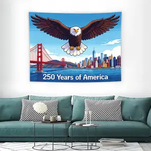 250 Years of America Pixel Art Bald Eagle Tapestry, Retro 8-Bit Usa Patriotic Wall Hanging, Large Decorative Home Decor Gift