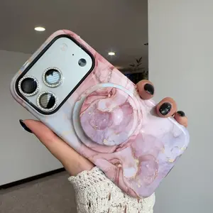 Woner For iPhone 17 16 15 14 13 Pro Max Phone Case Magnetic Whit Holder Marble For Protective Cover with MagSafe Girl's Compatibility Stylish & Secure Fit