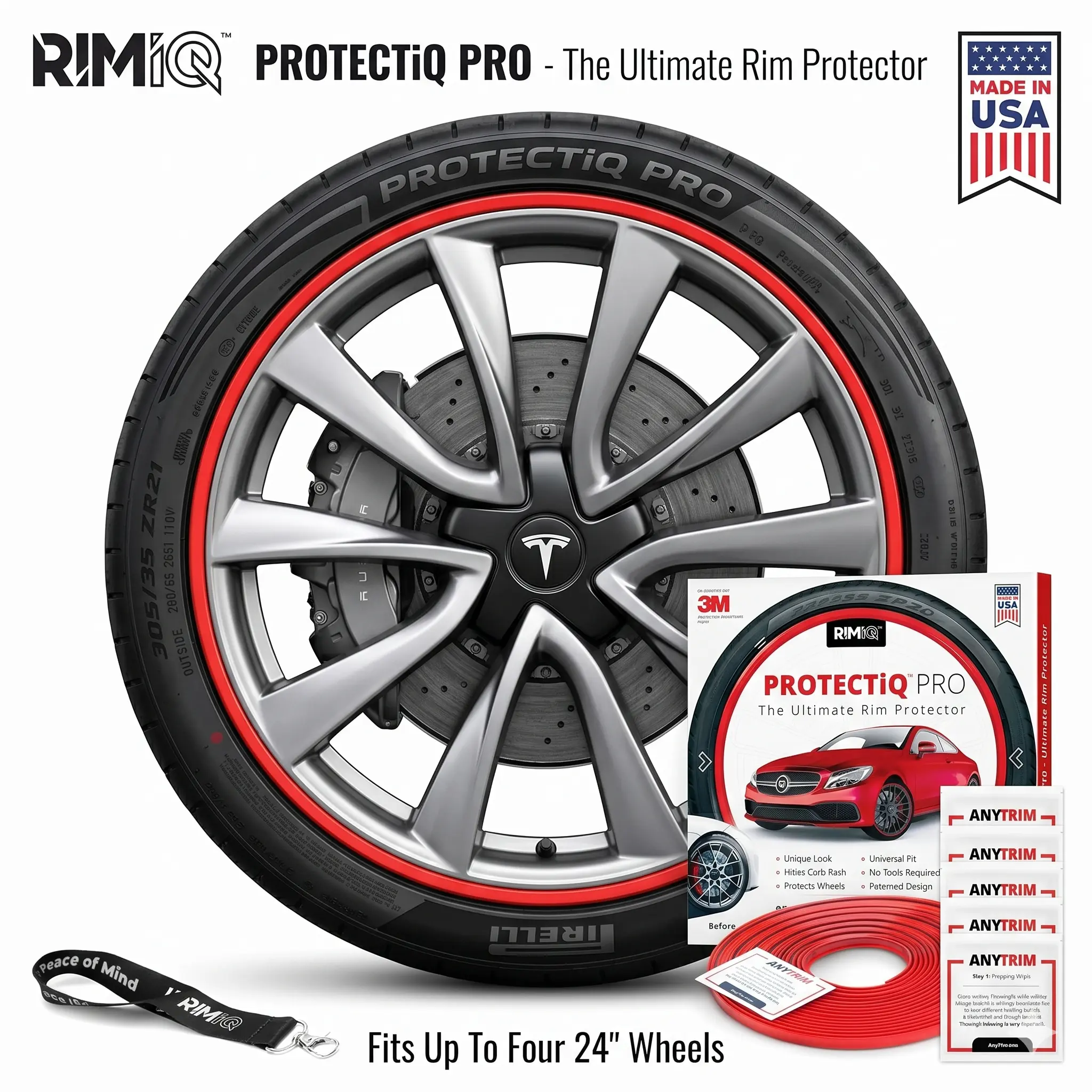 Rim Protector for Curb Rash Guard by RIMiQ PROTECTiQ PRO - Universal Wheel Rim Protector Trim with 3M Automotive Tape - Fits Up to 4X 24" Wheels for Cars, Trucks & SUVs
