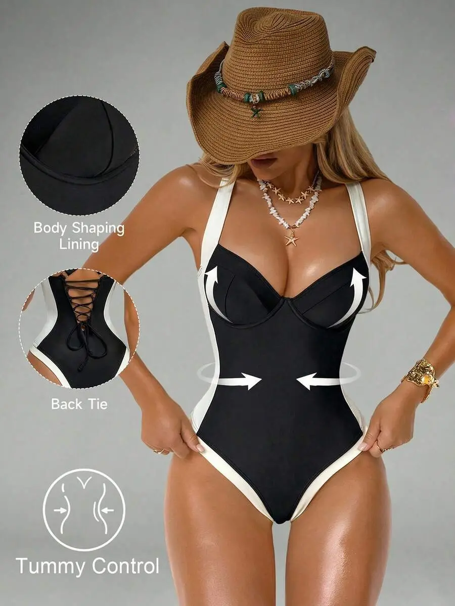 Women's Tummy Control One-Piece Swimsuit With Side Splice, Push-Up, Slimming!!!