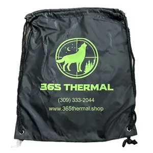 365 Thermal Drawstring Bag - Black with Green Design, Includes Contact Information and Website URL
