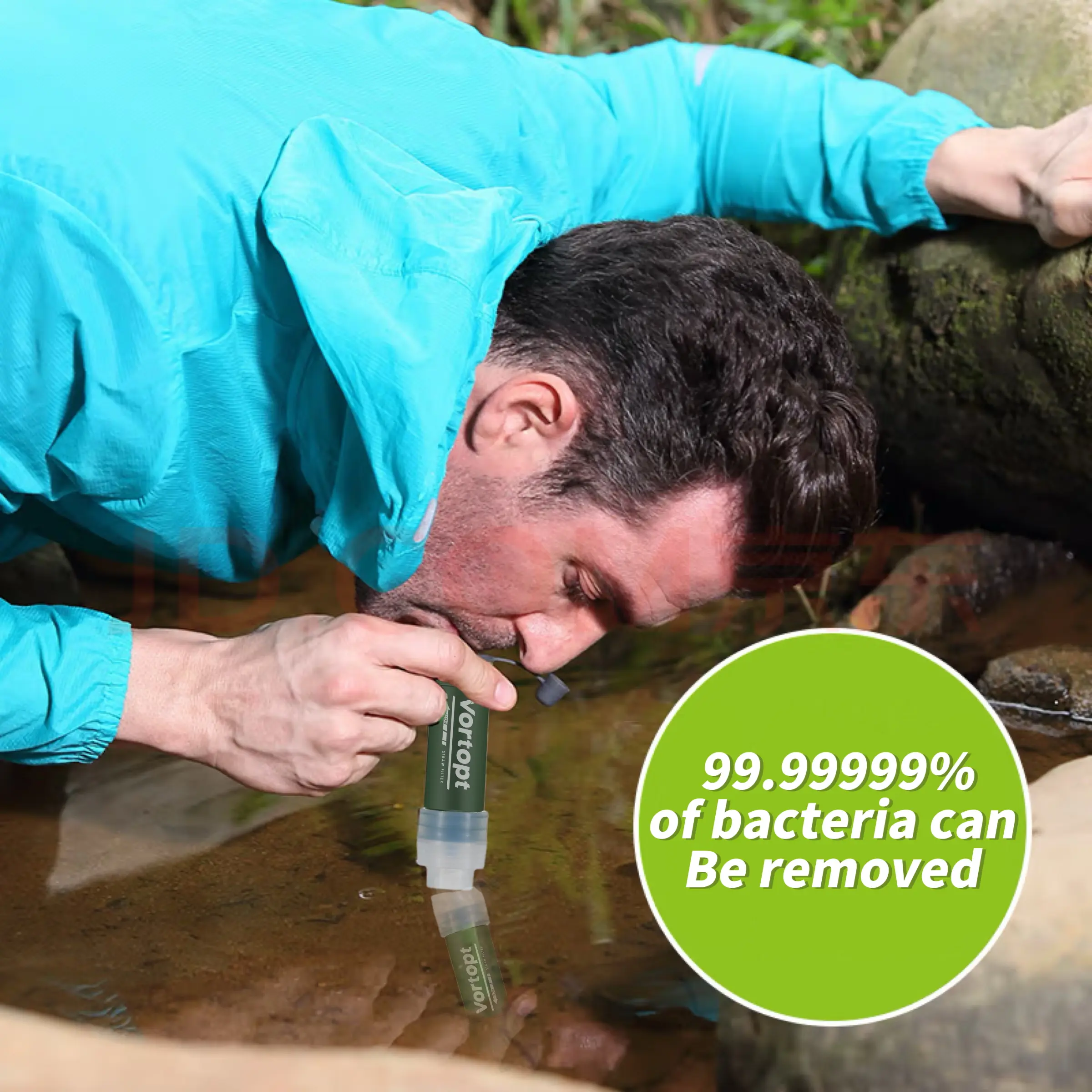 Vortopt Personal Outdoor Water Filter - Camping Supplies, Removes Microplastics for Hiking, Emergency Preparedness