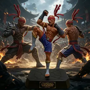 One Piece League of Legends Lee Sin Figure, Classic Dragon's Kick Pose with Box ，Lee Sin Collectible Statue, Muay Thai Themed Detailed Figure for Fans，LOL Lee Sin Figure, High-Restoration Champion Statue for Desk Display