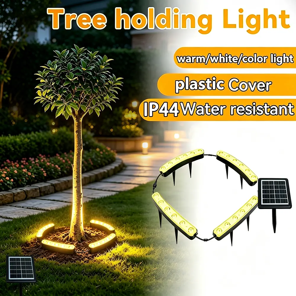 Solar Outdoor Tree Ring Lights - Waterproof LED Upward-Projecting Lights with Warm White & Multiple Color Modes for Backyard, Patio decor Garden Decoration (Home Improvement Outdoor Decking Lighting)
