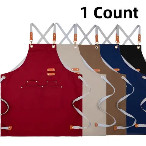 Polyester Fibre Apron with 4 Pockets, 1 Count Durable Unisex Working with Cross-back Straps, Adjustable Neck Straps Apron, Resistant Cooking Apron, Household Items,Christmas Gift,Winter Apron for Women,Nails Design Tool, Kitchen Cooking Aprons