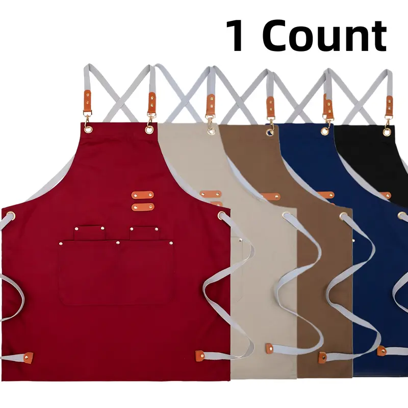 Polyester Fibre Apron with 4 Pockets, 1 Count Durable Unisex Working with Cross-back Straps, Adjustable Neck Straps Apron, Resistant Cooking Apron, Household Items,Christmas Gift,Winter Apron for Women,Nails Design Tool, Kitchen Cooking Aprons