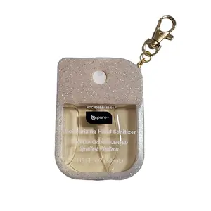 b.pure Moisturizing Hand Sanitizer (Single Item) - Pocket-Size, Purse-Size, Daily Use, 1.15 fl oz/34 mL, Limited Edition, with Glitter Cover, Metal Keychain Clip, Portable Holder