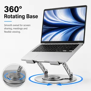 360° Rotating Laptop Stand for Desk, Adjustable Height & 180° Tilt Aluminum Computer Riser, Foldable Ergonomic Notebook Holder with Stable Base, Cooling Vent Design, Fits 10-17 Inch Laptops for Office, Work, Meetings & Video Calls