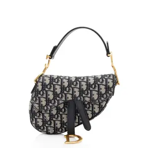 Pre-owned Dior Leather Shoulder Bags Oblique Saddle Mini Bag