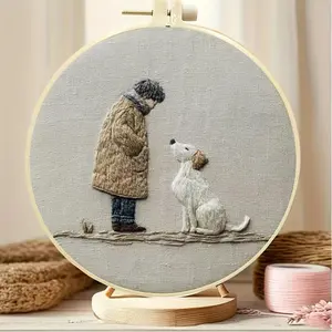 New DIY hand-embroidery material kit, featuring warm patterns of puppies and characters. The kit includes needles, threads, prin