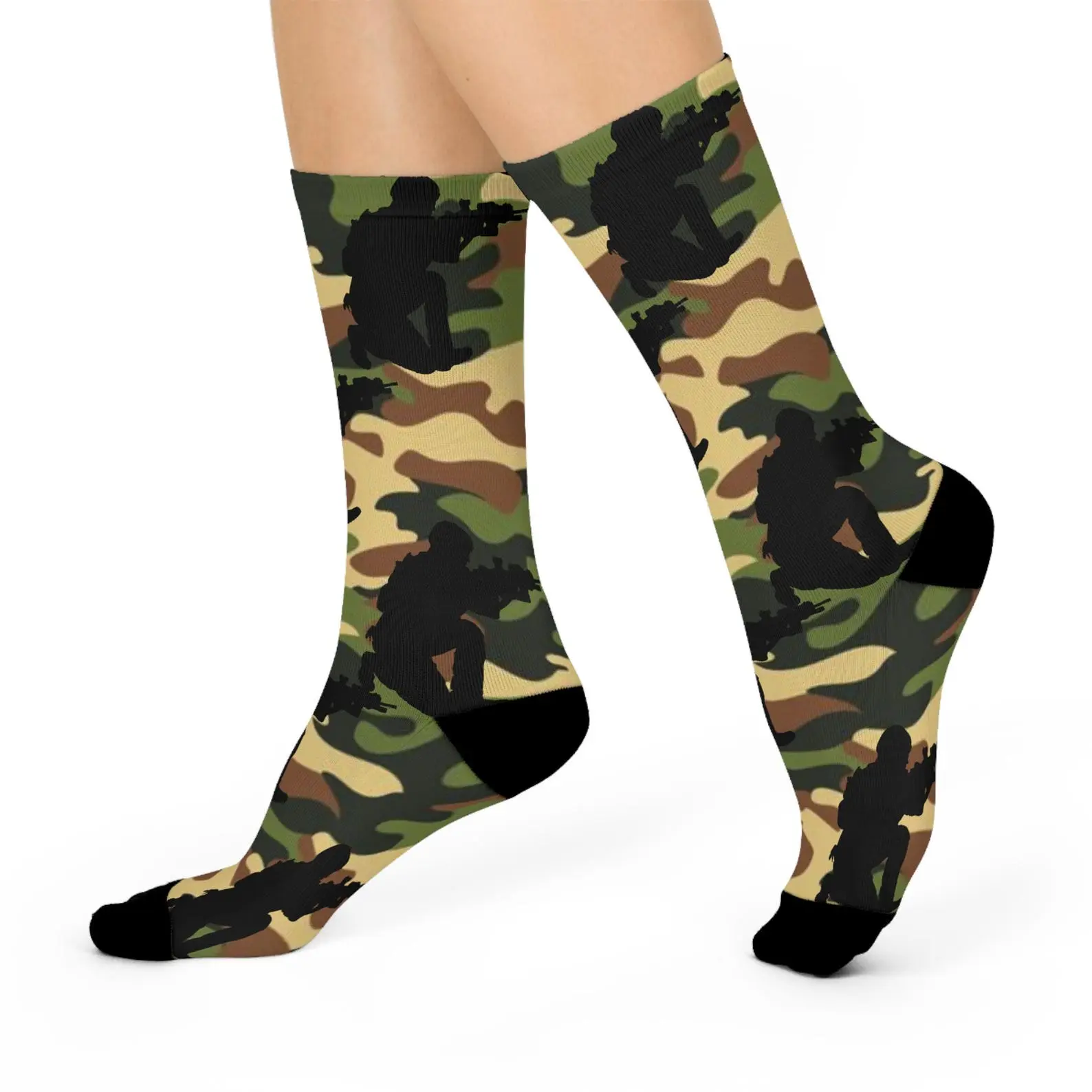 Camo Cushioned Crew Socks, Outdoor Hiking & Camping Socks, Soft Padded Camouflage Pattern Socks, Comfortable Unisex Crew Socks, Gift for Military & Outdoor Lovers
