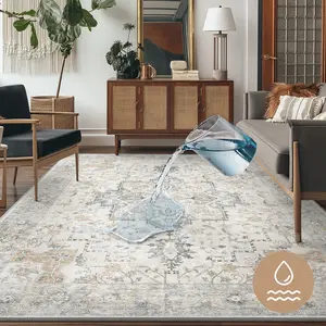 【SummerVibes】GENIMO Outdoorfun No-Wash, Easy Care Spill-Resistant Area Rugs, Machine Washable Stain & Oil Resistant Non Slip Vintage Rugs, Family & Pet Friendly Carpet for Bedroom, Dining Room, Kitchen, Living Room Home Decorative Rug