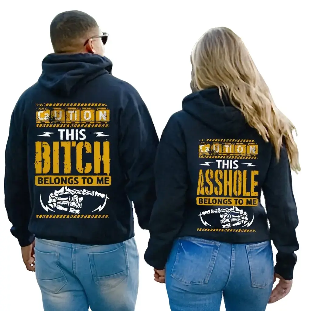 This As***le/B**ch Belongs To Me Couple Matching Graphic Hoodie Casual  Fleece Fabric Pullover Hooded Sweatshirt for Women for Men, Perfect Gift