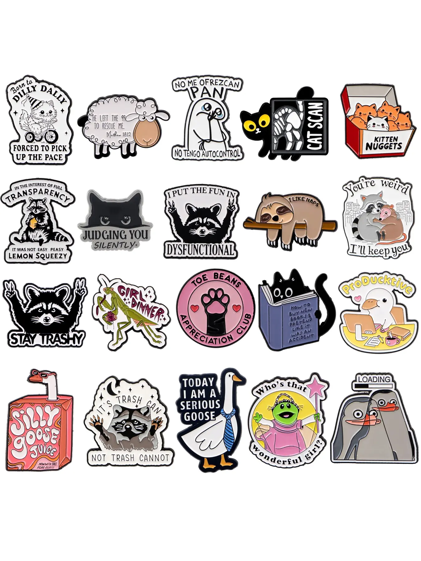 20pcs/set Cute Funny Enamel Brooches, Fashionable Cartoon Animal & Quote Design Collectible Badges, Elegant Clothing Accessories, Perfect Gift, Pack