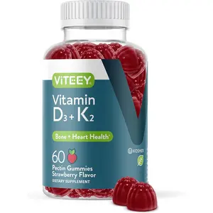 Vitamin D3 K2 Gummies 1000 IU and 100mcg Supplement for Bone and Heart Health Adults and Teens Vegetarian Gelatin Free Non GMO Tasty Chewable D3K2 Vitamins Strawberry Flavor Daily Wellness Support Formula