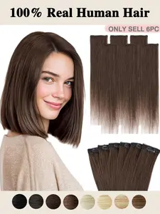 Mini Clip In Hair Extensions Real Human Hair Extensions for Short Hair Seamless Hairpieces for Women 6Pcs 12" 16" 30g Dark Brown