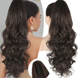 Ponytail Extension, 24 Inch Claw Clip Ponytail Extension for Women Long Black Wavy Layered Pony Tails Hair Extensions Synthetic Clip in Ponytail Hairpiece for Women
