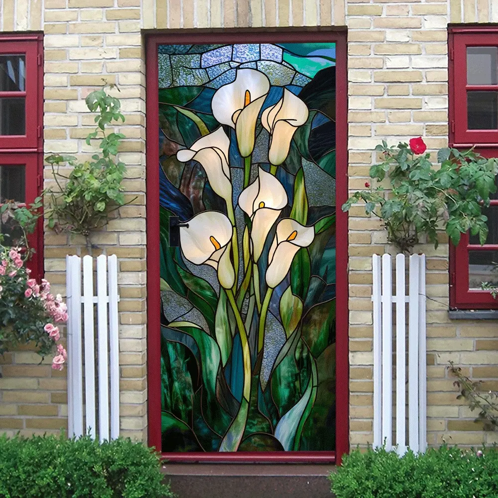 2pcs   Calla Lily Stained Glass Window Film Window Privacy Films Static Cling Decorative Privacy Film for Home Office Living Room Bedroom Kitchen Bathroom Glass Door Window Decoration No Glue Reusable Heat Control Anti Decoration Items