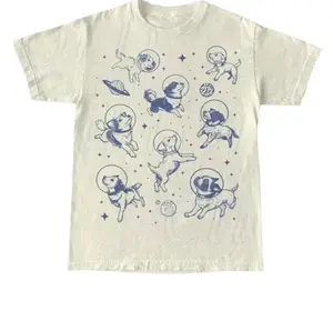 Dogs In Space Retro T-Shirt, Funny Galaxy Graphic T-shirt, Dog Moon 90s Shirt, Vintage Animal Gag Unisex Tee, Dog Lovers Gifts Menswear Top
