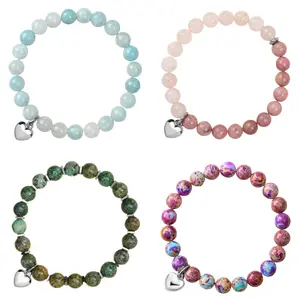 4PC Product Name: “You’re Awesome” Natural Stone Heart Charm Inspirational Bracelets New Collection