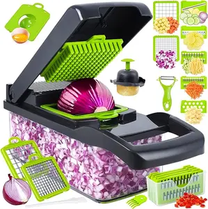 IMPROVED Vegetable Chopper, Pro Onion Chopper, Multifunctional 13-in-1 Food Chopper, Kitchen Vegetable Slicer Dicer Cutter, Veggie Chopper With 8 Blades, Quick Meal Prep Chopper With Container