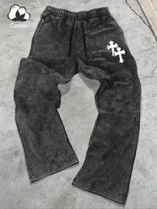 Unisex Loose-Fit Cross Faith Print Cotton Pants, Gothic Style Streetwear, Fall & Winter Casual Wear, Trendy Jesus Believers