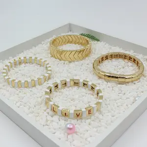 Personalized Initial Bracelet Set-Enamel & Alloy Letter Bracelets for Couples Unisex Trendy Jewelry Gift Gift Box Packing