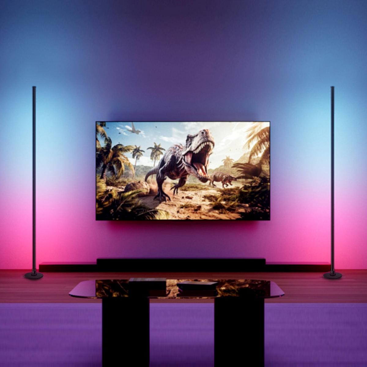 LED RGBIC Corner Floor Lamp, RGB+IC Music Sync DIY Mode, Remote Control, USB Power Supply, Three-Section Telescopic, Easy Installation, Color-Changing Multicolor Function, Suitable for Living Room, Bedroom, Game Room Decoration, and Living Room Floor Lamp