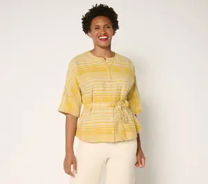 Me by Jennie Garth Laurel Plaid Blouse with Self Belt
