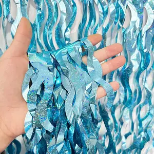1pcs Light Blue Wave Trim Background Board, Shiny Fringe Ribbon, Plastic Party Photography Backdrop, Multi-Functional Decor for Weddings Birthdays Holidays