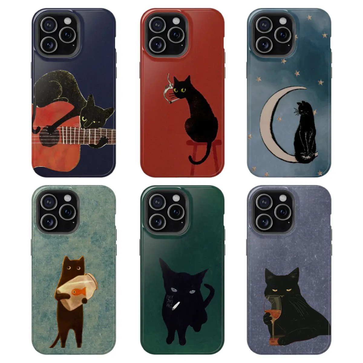 Vintage Black Cat Smartphone Case - Smoking Night Vibes Polycarbonate Casing, Shockproof Durable Protection, Wireless-Friendly Shell, Phone Accessories for iPhone 11-17 Pro Max X XS, Galaxy S22-S26 Ultra, Lover Gift