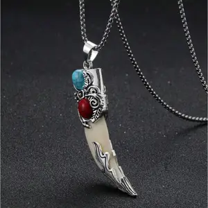 Unisex Resin False Tooth Pendant Necklace – Turquoise-Look Fashion Accessory for Everyday & Office Wear