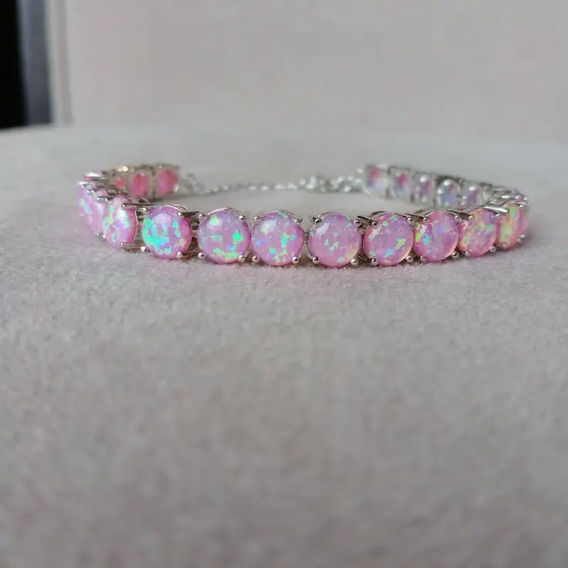 Pink Opal Round Tennis Bracelet - Etsy Trending Bracelet - Perfect Birthday or Anniversary Gift - October Birthstone - Opal Jewelry - Unisex Gift