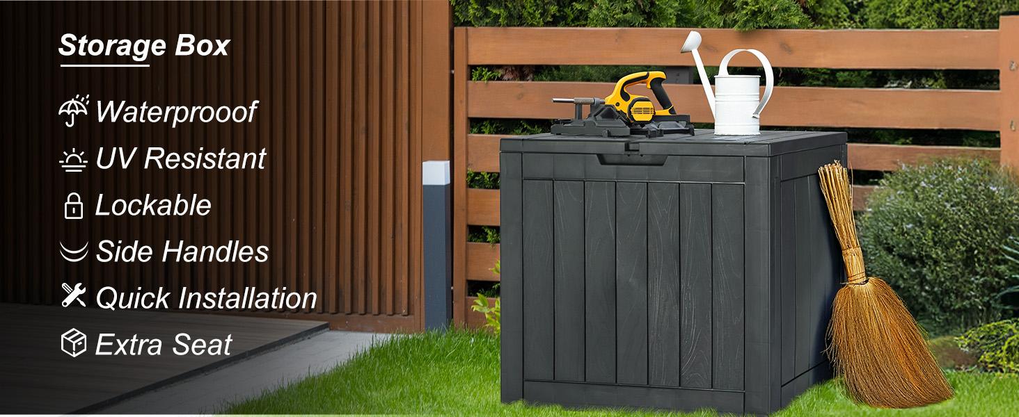 【Deal】31 Gallon Deck Box, Lockable Outdoor Storage Box Indoor and Outdoor Use, Waterproof Resin Package Delivery Box For Patio, Garden,Porch