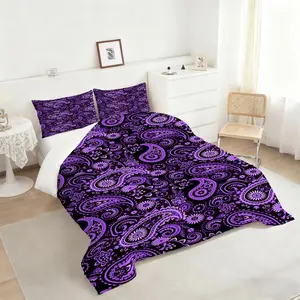 2/3Pcs Elegant Purple Paisley Comforter Set, Boho Bed Set, Intricate Quilted Bedding Set with Floral Motifs, Vibrant Digital Print for Luxurious Home Decor, Perfect for Cozy and Stylish Bedrooms, 1 or 2 Pillowcase No Pillow Core, Decorative Duvet Cover
