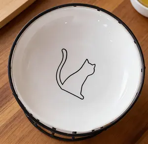 raised food bowl Pet Ceramic Bowl Cat Shallow Dish Stylish Neck Protection Anti-tip High-end Appearance Premium Look Elevated Ceramic Cat Food Bowl Treats Canned Pet Food Pet Supplies Water Bowl Cat Food Bowl Detachable Cat Bowl