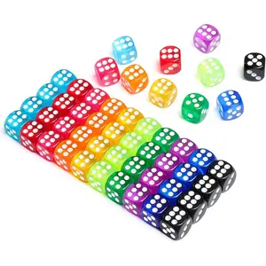 50 Pieces Colored 6 Sided 14mm Dice with White Color Pips for Board Games, Teaching, Learning, Rolling, Group Event, 10