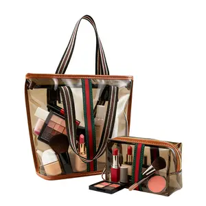 Luxury Transparent Women's Handbag Set, Vintage Striped Travel Storage, Daily Wallet, Gym, Swimming, Bathing Use