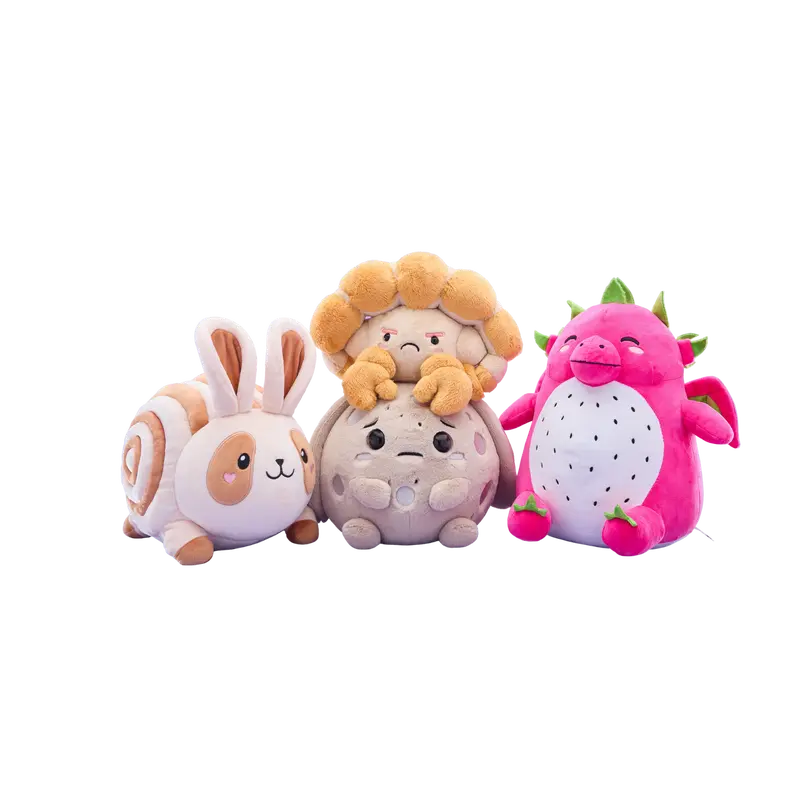 Core Four Plush Bundle - Luna, Peeko, Dulce, and Claude - Quirky Friends Set - Handcrafted Premium Soft Plush - 16 x 12 x 10 inches - CPC Certified - Perfect for Home Decor