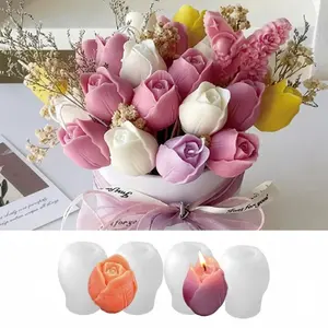 4-piece DIY Tulip Candle Mold Set, heat-resistant silicone flower mold, suitable for candle making, manual DIY, and holiday decoration, perfect for Mother's Day, DIY Kit