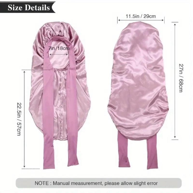 Silk 2pcs Long Hair Bonnets for Sleeping - High-Quality Satin Material with Soft Feel for Comfortable Sleepwear Haircare Black+ Pink Heatless