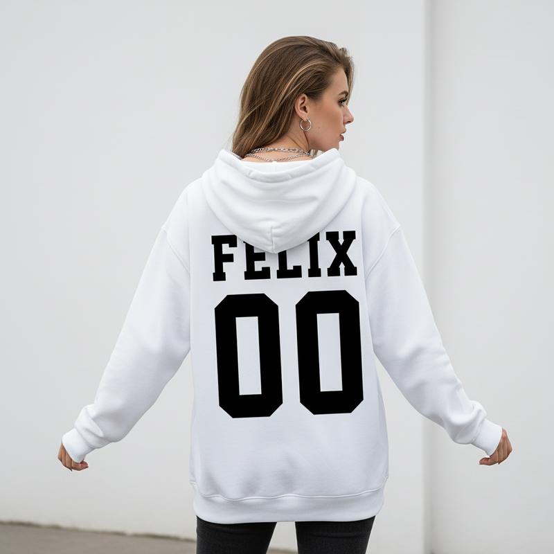 Women's Felix 00 SKZ Hoodie Graphic Hoodie - Cotton Blend Black Long Sleeve Pullover Regular Fit | Soft & Breathable Fabric, Durable Print, Everyday Comfort, Machine Washable, casual sportswear daily wear