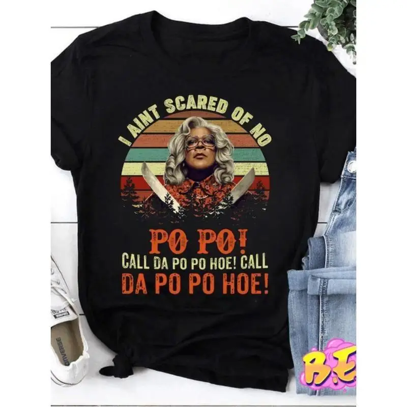 Women's Vintage Retro Madea Parody Round Neck Shortsleeve Cotton Fabric T-Shirt - Bold Print, Funny Movie-Inspired Classic Fit Unisex Casual Top, Funny Personal Christmas Present, Father's Day Fan Gift, Tshirt, Sexy, Husband