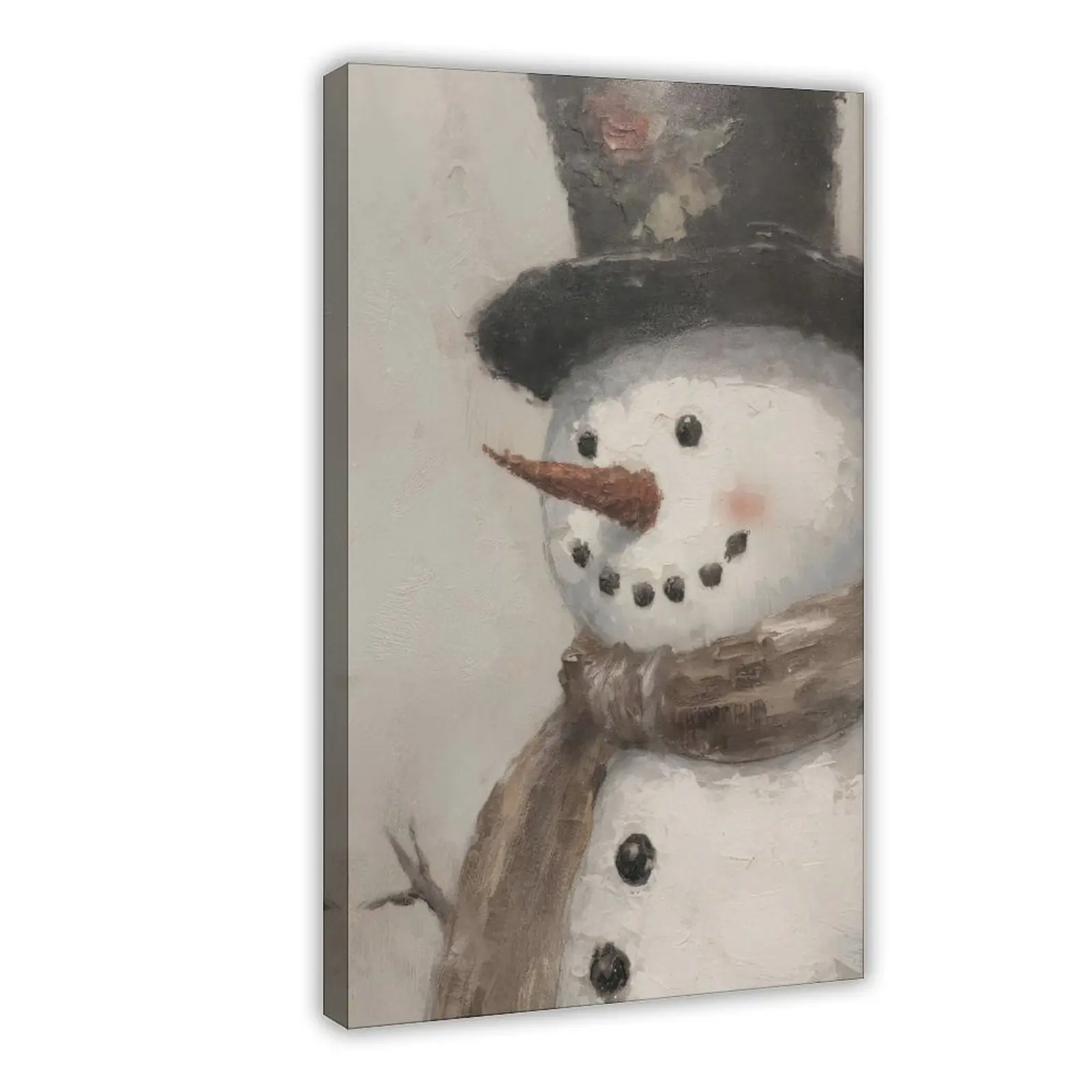 Muted Vintage Snowman Christmas Print Winter Wall Art Poster, Customizable Multi-Size Home Decor Painting for Room Decor & Holiday Gift