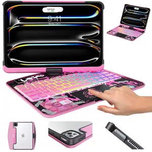 2026 iPad Magic KeyboardCase for (M3/M2, 2025/2024) & Air 5th/4th Gen – 360° Rotating Multi-Touch Trackpad, Type-C Charging, RGB Backlit Keyboard, Transparent Back with Pencil Holder Covers Wireless
