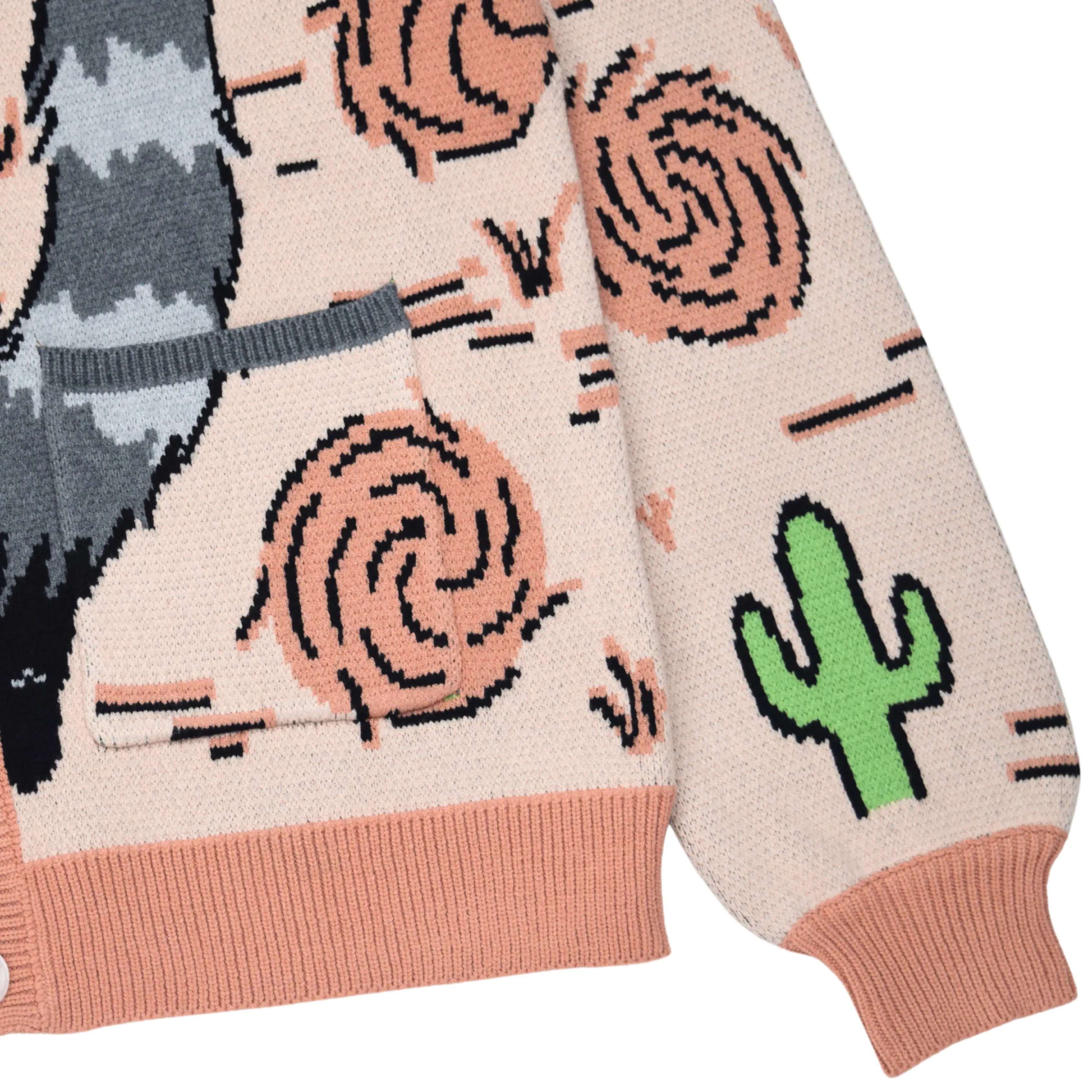 Steady Hands Outlaw Knit Cardigan Beige Gray Raccoon Cowboy Bandit