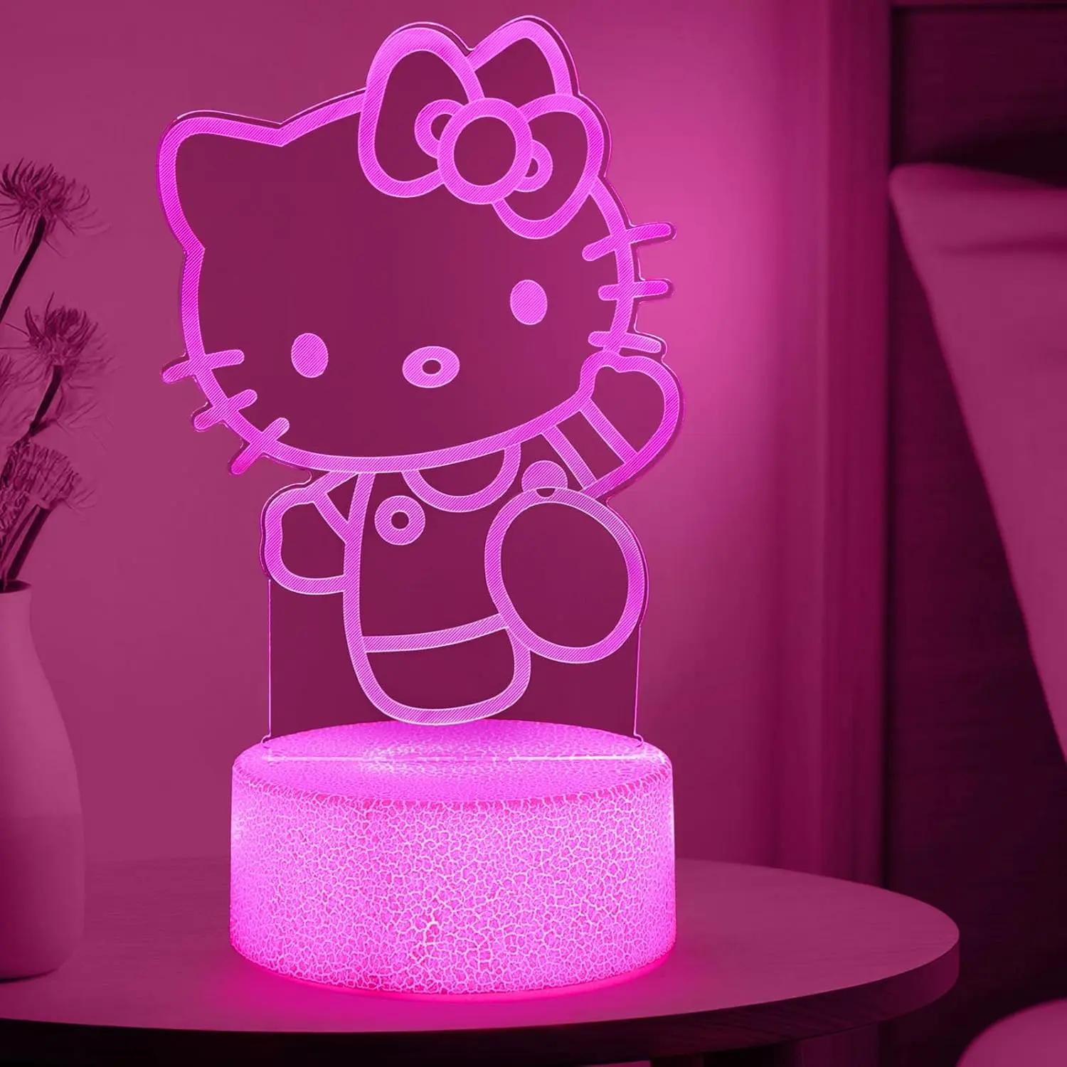 Pink Kawaii Kitty 3D Night Light with Corded Control- Dreamy Girls Room Decor, Perfect Birthday/Christmas Gift for Kids, Unique Holiday Present