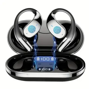 Wireless Earbuds, Bone Conduction Bluetooth Headphones Wireless Connection 5.4 Stereo Sound with Deep Bass 40H Playtime Noise Cancelling Earbuds with Mic Touch Control LED Display Sports Earbuds Compatible with Android iOS Huawei Xiaomi